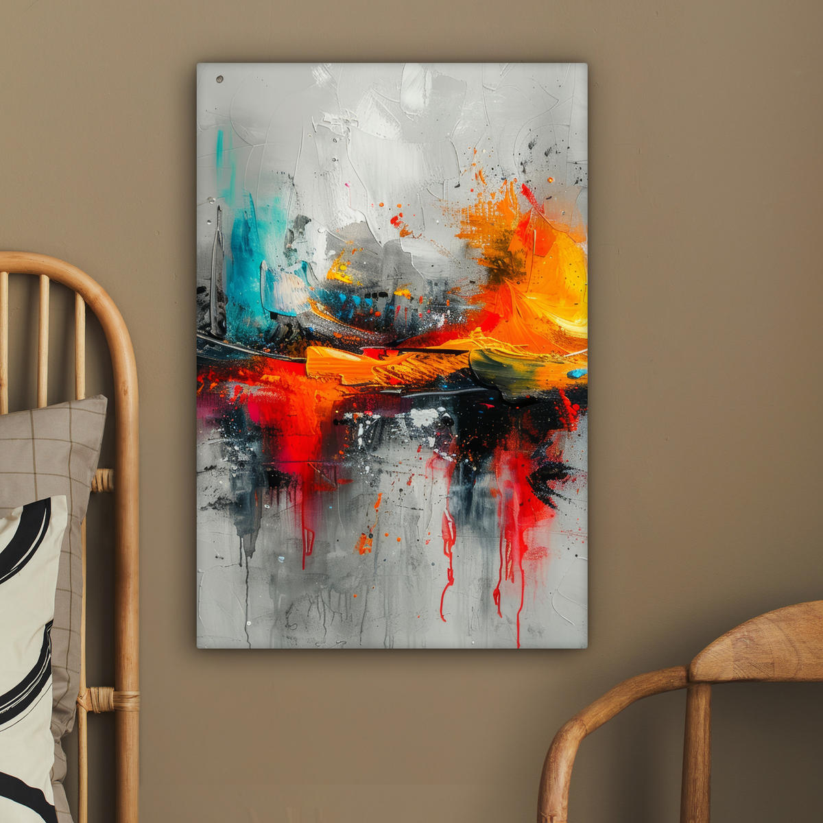 LEINWANDBILD Moderne Kunst - Orange - Grau - Abstrakt 40x60 cm - Hellgrau, Textil (40/60cm) - MuchoWow