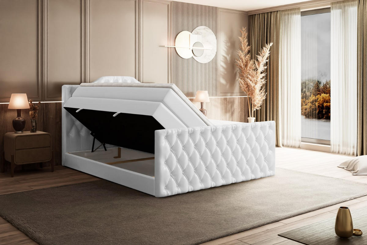 BOXSPRINGBETT VILA-1-Z KING - 180x200 - H3/H4 - Weiß Hochglanz - Weiß Hochglanz, Holzwerkstoff (180/200cm) - ALTDECOR