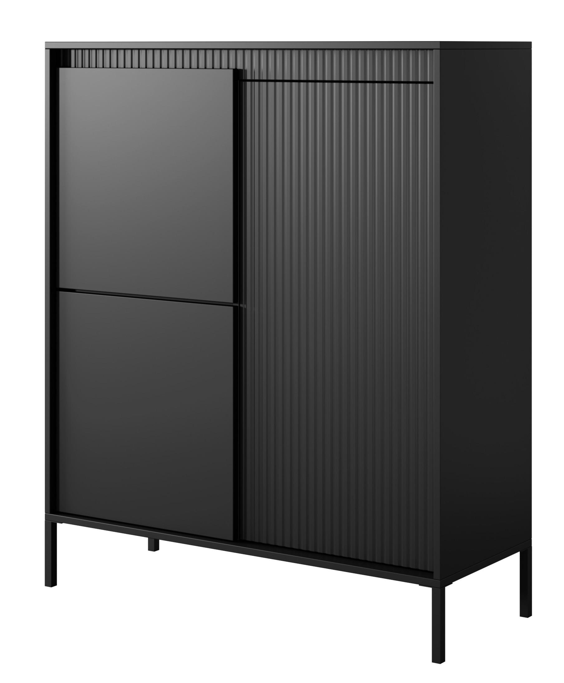 KOMMODE Schwarz ENSO Geriffelt 3 Türen - Schwarz, Holzwerkstoff (103.5/123.4/39.5cm) - Sepro Meble