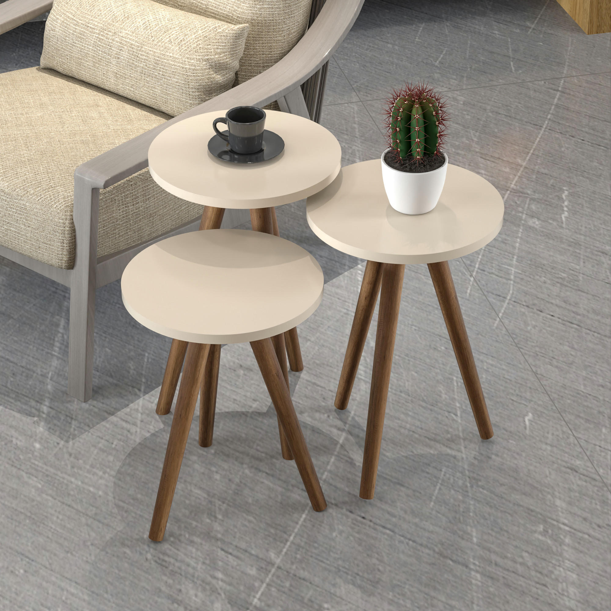 SATZTISCH Snede im 3er Set - Creme, Holzwerkstoff (34/34/52cm) - [en.casa]