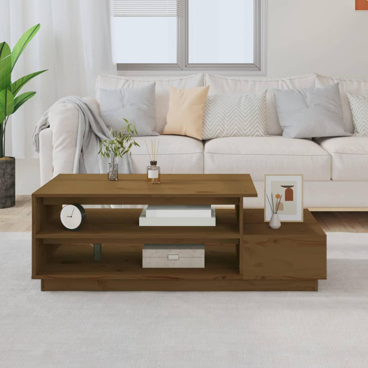 COUCHTISCH Honigbraun 120x50x40,5 cm Massivholz Kiefer - Braun, Holz (120/50/40.5cm) - furnicato