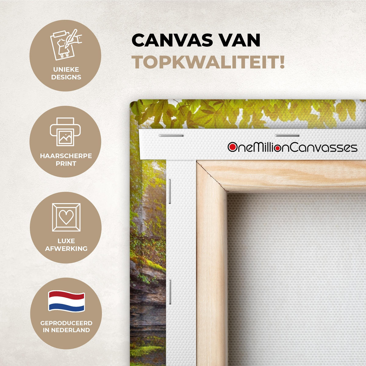 LEINWANDBILD Natur - Wasserfall - Pflanzen - Bäume - Sonne Deko Wohnzimmer 20x30 cm - Olivgrün, Textil (20/30cm) - MuchoWow