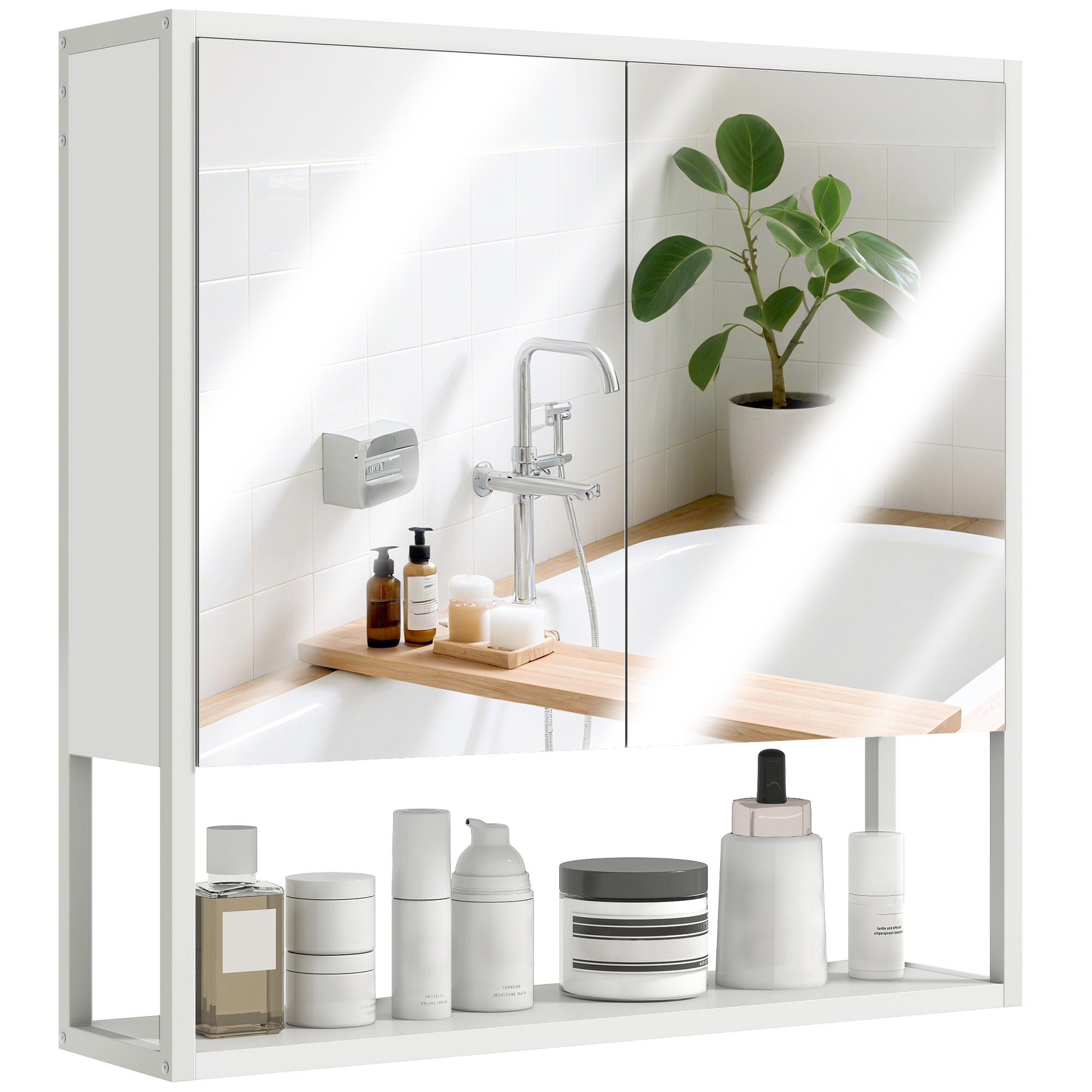 SPIEGELSCHRANK Wandhängender Spiegelschrank mit Spiegel, 60 x 16 x 60 cm ,Weiß - Weiß, Glas (60/60/16cm) - Vallsero