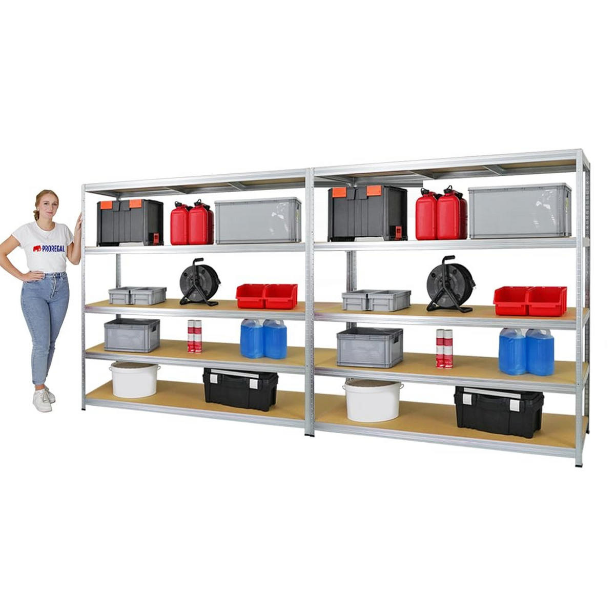 SCHWERLASTREGAL Giant Elephant 2er-Set mit 2x 180x180x60 cm Fachlast 200 kg Verzinkt - Silberfarben, Metall (360/180/60cm) - PROREGAL