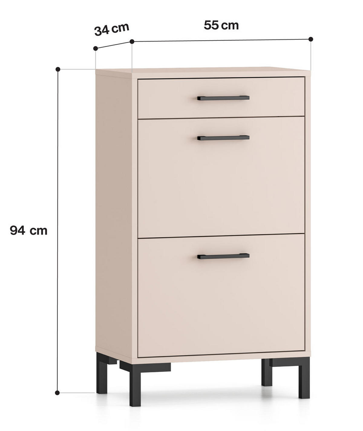 SCHUHSCHRANK Oiven Cashmere 55 / 34 / 94cm - Kaschmir/Creme, Holz/Holzwerkstoff (55/94/34cm) - Feldmann-Wohnen