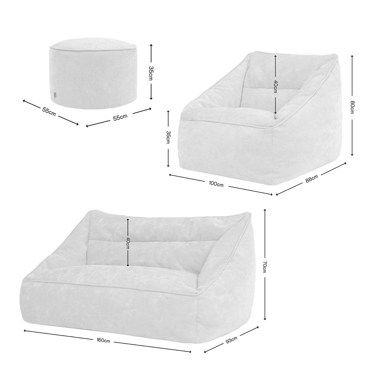 SITZSACK-SET 3 tlg, Sofa Chenille Cecilia, Sitzsack Sessel mit Hocker - Beige, Kunststoff/Textil (160/70/93cm) - icon