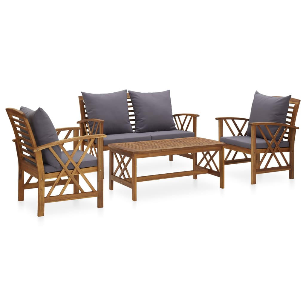 GARTEN-LOUNGE-SET 4-teilig Mit Auflagen Massivholz Akazie - Dunkelgrau, Holz/Textil - vidaXL