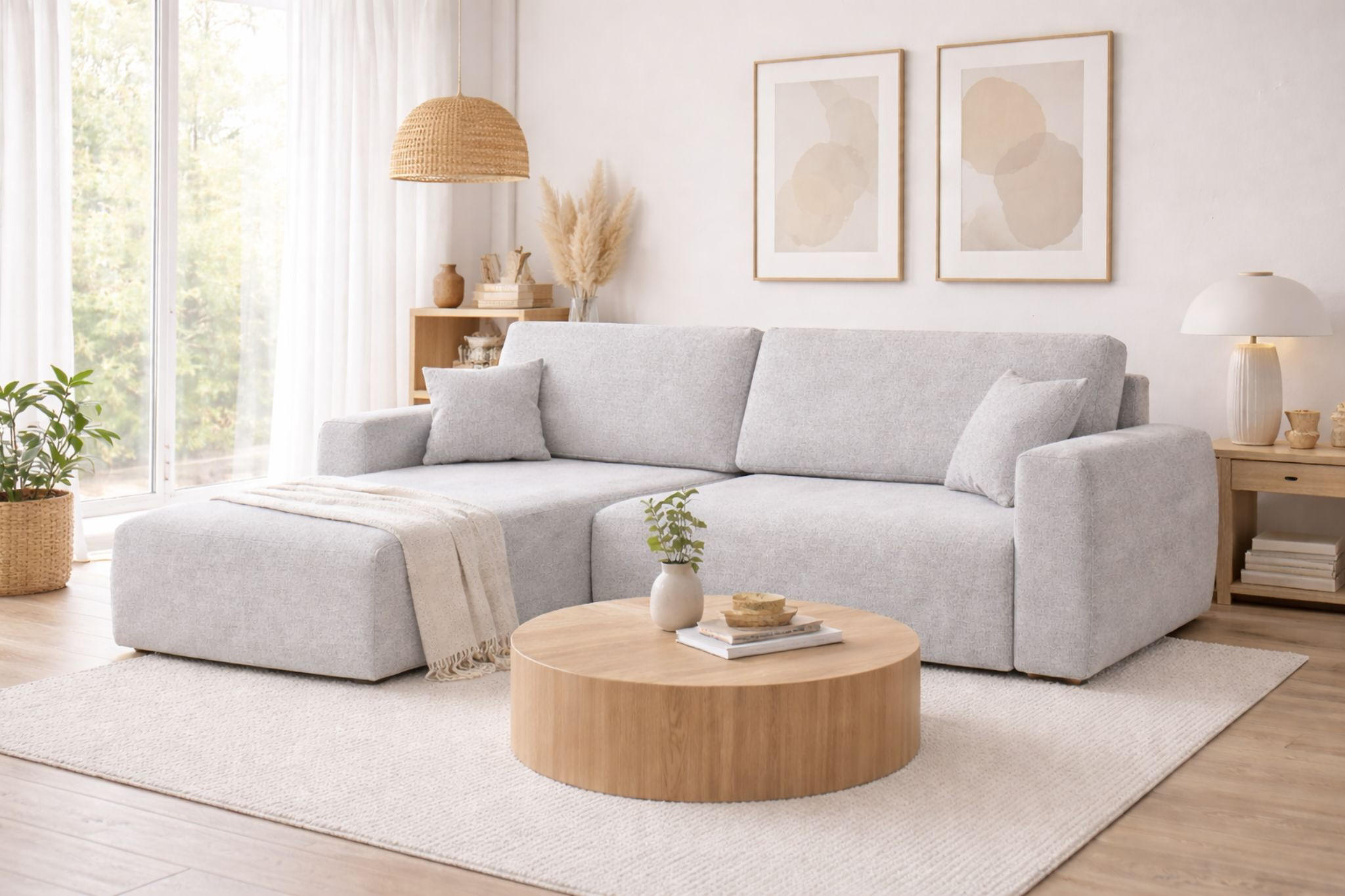 ECKSOFA Mit Schlaffunktion Ariel L, Chenille, Stoff Artico, Cement, Links - Hellgrau, Holz (250/142cm) - Kaiser Möbel
