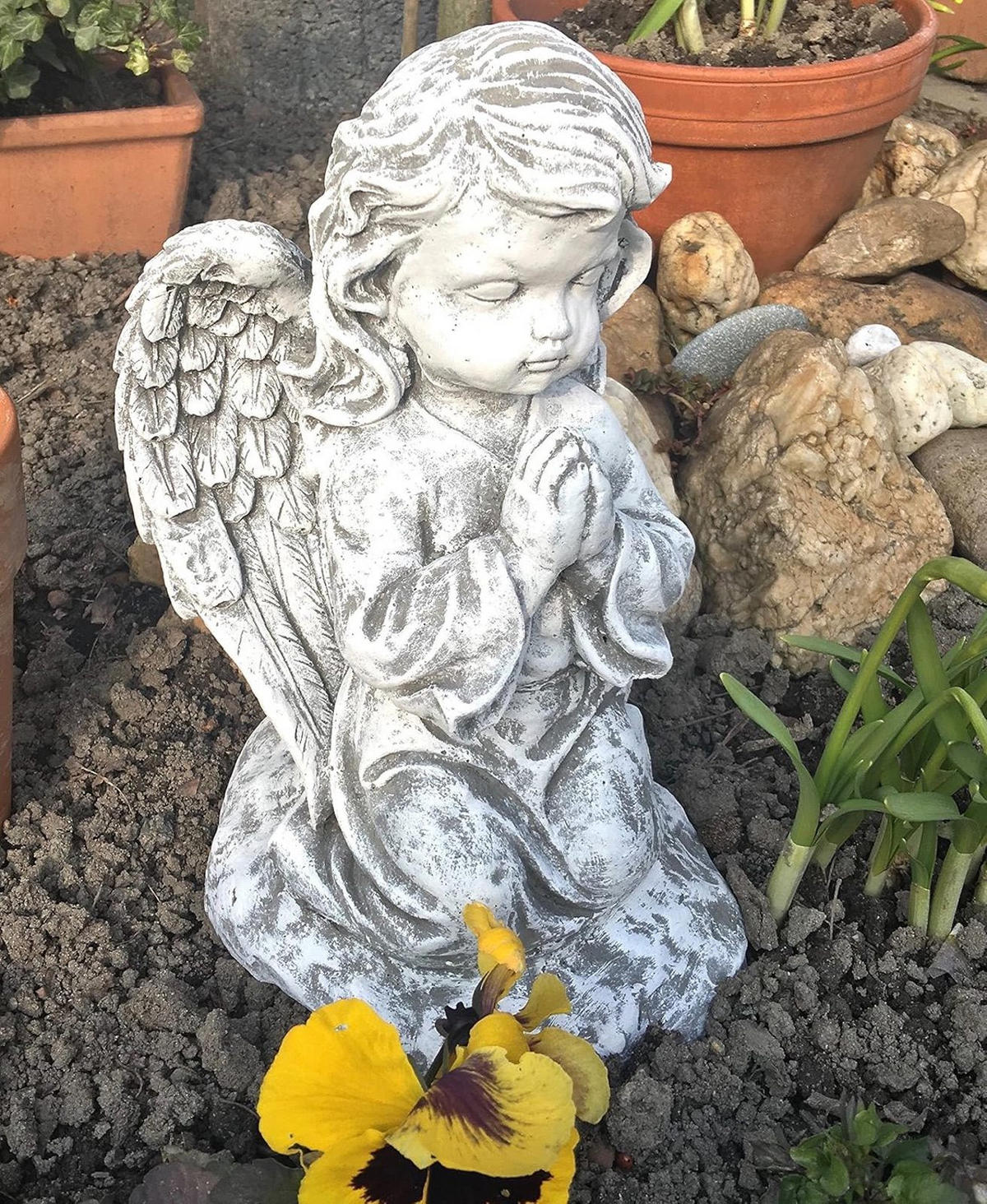 STEINFIGUR Engel kniend, massiver Steinguss, Frostfest - Grau, Stein (22/32/22cm) - stoneandstyle