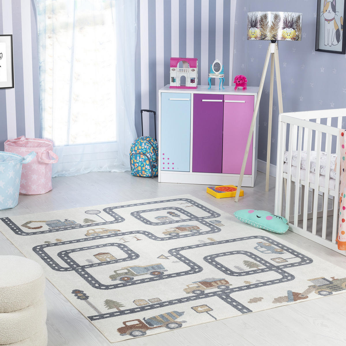 KINDERTEPPICH Vroomville Maschinenwaschbar 160/213 cm Hellgrau - Hellgrau, Textil (160/213cm) - LIVABLISS