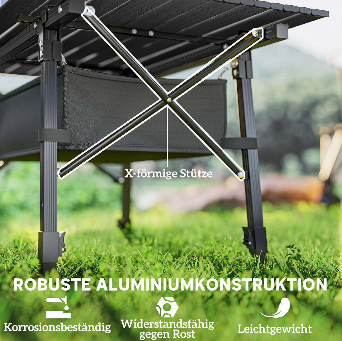 CAMPINGTISCH 90/55/45-66 cm schwarz aus Aluminium klappbar - Schwarz, Metall (90/55/66cm) - OKWISH