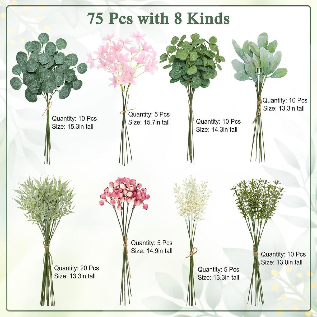 KUNSTBLUMEN Set 75 Stück Eukalyptus Rosa und Grün - Multicolor, Kunststoff (20cm)