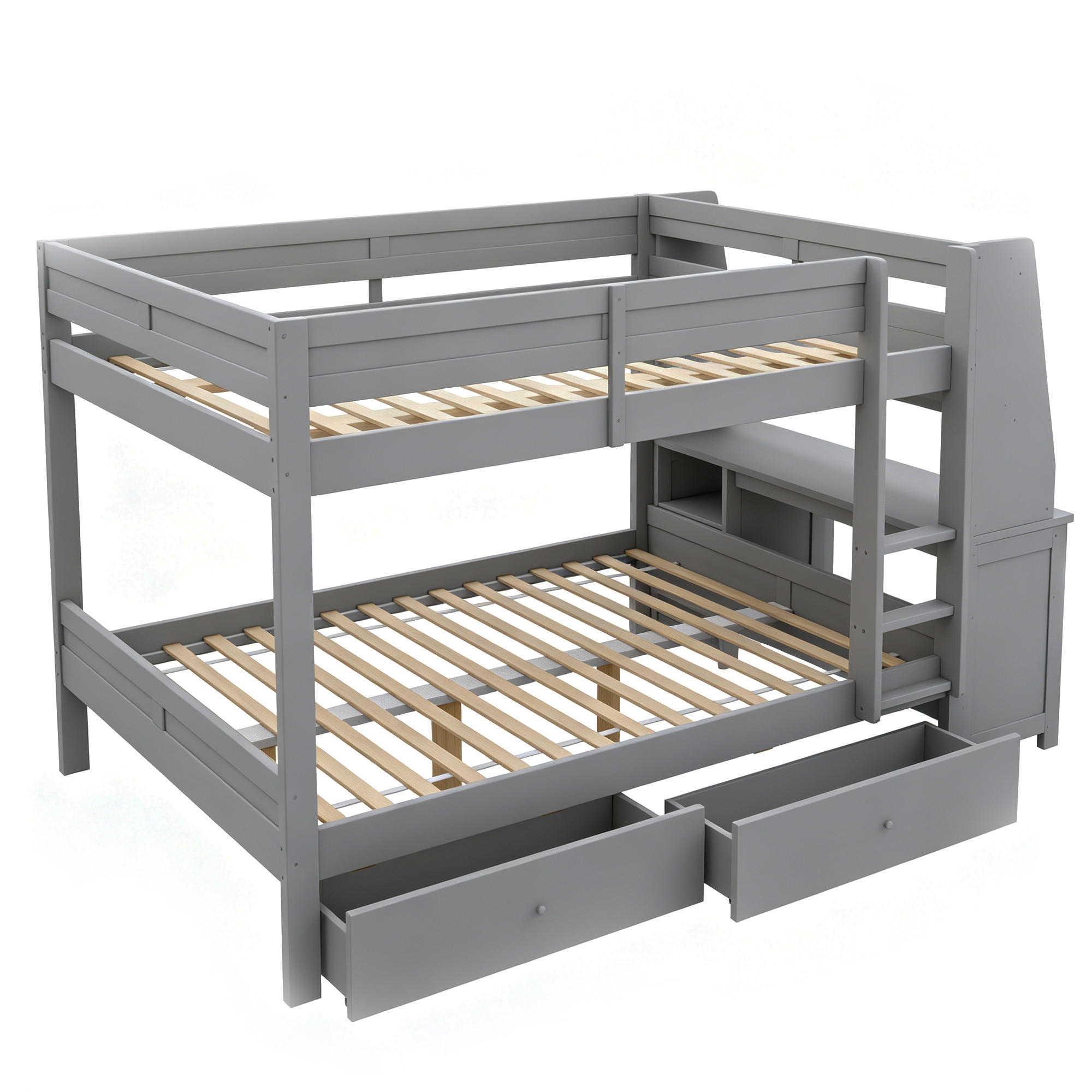 ETAGENBETT 140/200 cm mit Schrank und Schreibtisch, DE-41578, in Grau - Grau, Holzwerkstoff (140/200cm) - ComfortXL