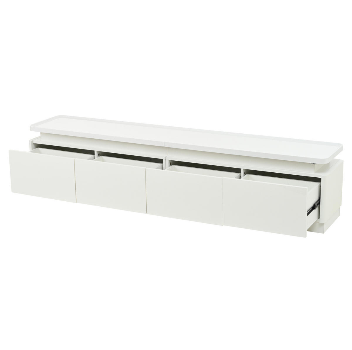 TV skříňka 180/34/40 cm bílá, vysoký lesk, LED a 4 zásuvky - bílá, kompozitní dřevo (180/40/34cm) - BEAOK
