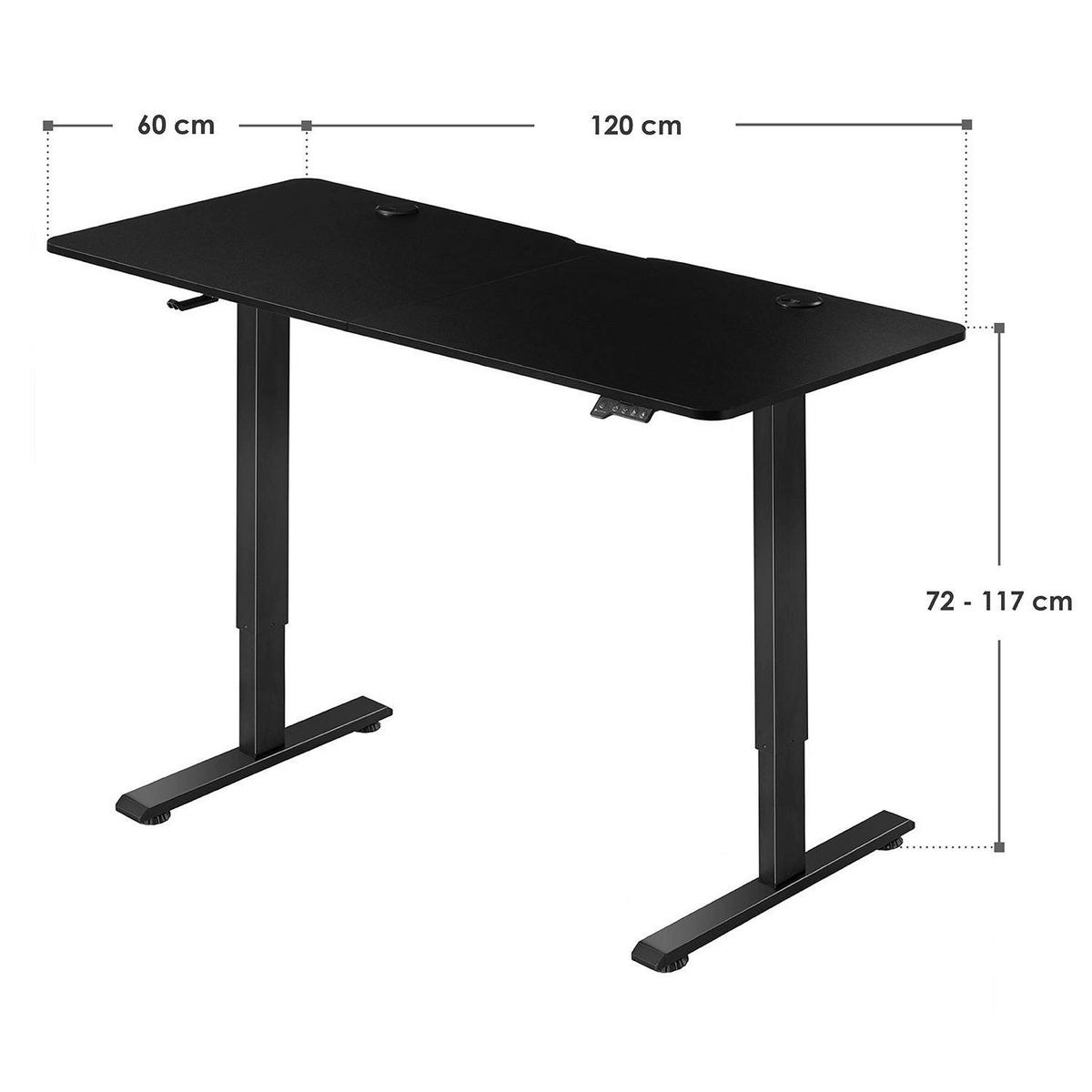 SCHREIBTISCH Office Stand schwarz 120x60 cm höhenverstellbar - Schwarz, Holz (60/120/117cm) - Juskys