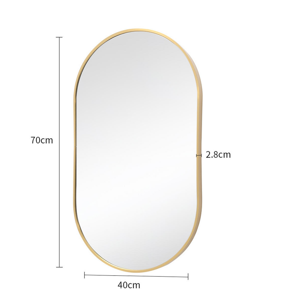 WANDSPIEGEL 40/70/2.8 cm Badezimmer Kapselform Metallrahmen Gold - Goldfarben, Glas/Metall (40/2.8/70cm) - Livingandhome