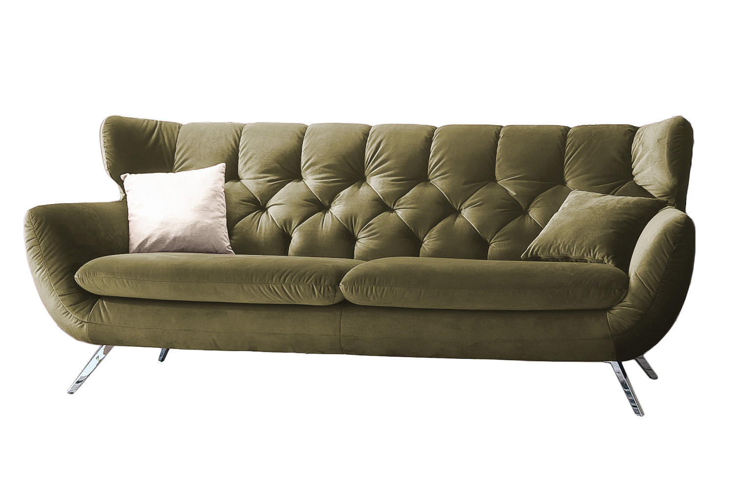 SOFA CHARME Grün Velvet - Dunkelgrün/Silberfarben, Textil/Metall (200/94/95cm) - KAWOLA