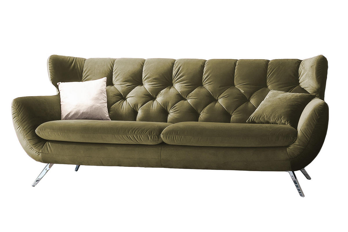 SOFA CHARME Grün Velvet - Dunkelgrün/Silberfarben, Textil/Metall (200/94/95cm) - KAWOLA