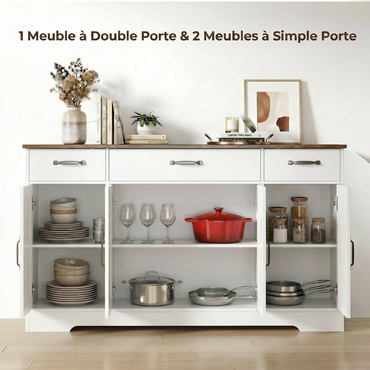 SIDEBOARD DE-11298 Landhausstil, 4 Scheunentüren Weiß - Weiß, Holzwerkstoff (140/81/40cm) - ComfortXL