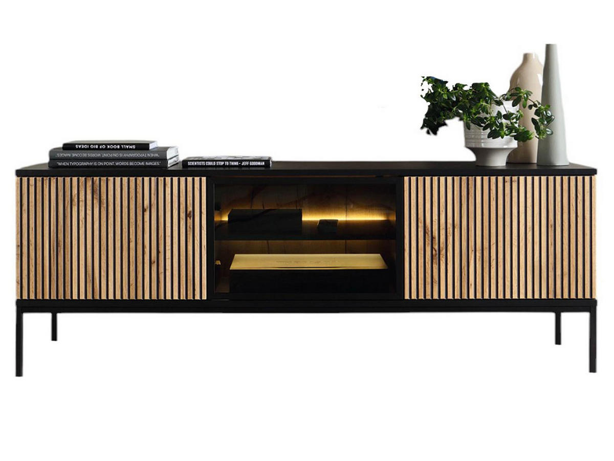 LOWBOARD mit LED-Beleuchtung LINO Eiche wotan - Eiche Wotan, Holzwerkstoff (154/56/39cm) - Compleo24