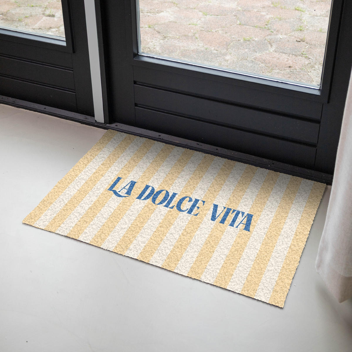 FUSSMATTE Blau – Gelb – Streifen – La Dolce Vita 90x60 cm - Hellgelb, Kunststoff (90/0.4cm) - MuchoWow