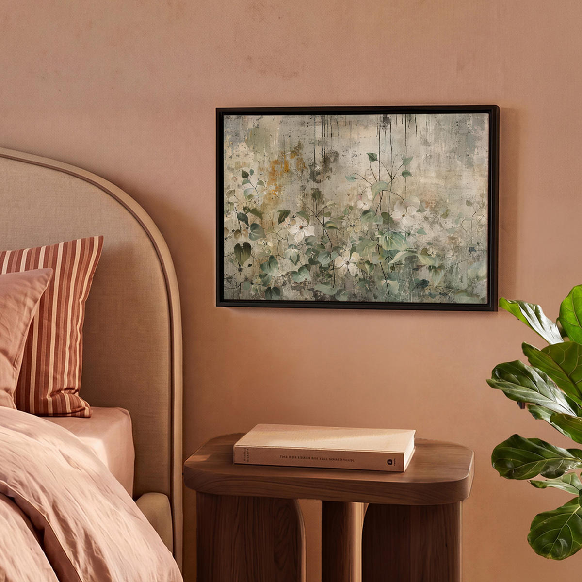 LEINWAND Bilder mit Rahmen - Blumen - Blätter - Abstrakt - Modern - 40x30 - Grau, Textil (40/30cm) - MuchoWow