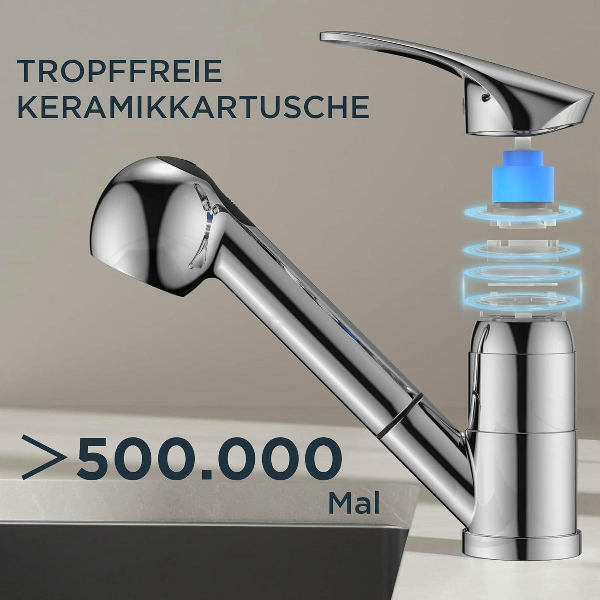 KÜCHENARMATUR mit Brause poliert Chrom - Silberfarben, Metall (12/12/19cm)