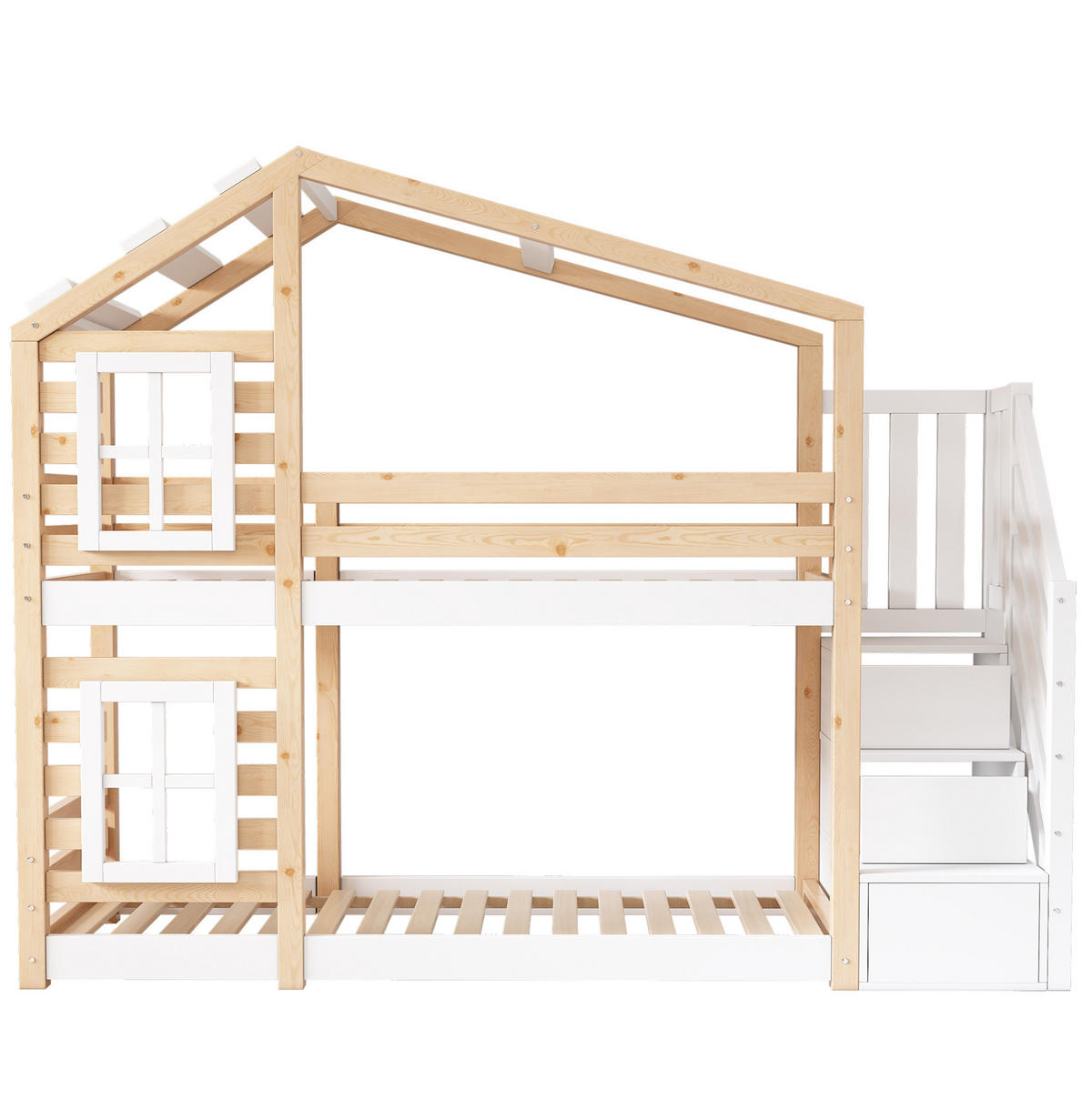 POLSTERBETT 90/200 cm in Natur/Weiß mit Stauraum im Baumhaus-Design - Naturfarben, Holzwerkstoff (90/200cm) - Flora Grace