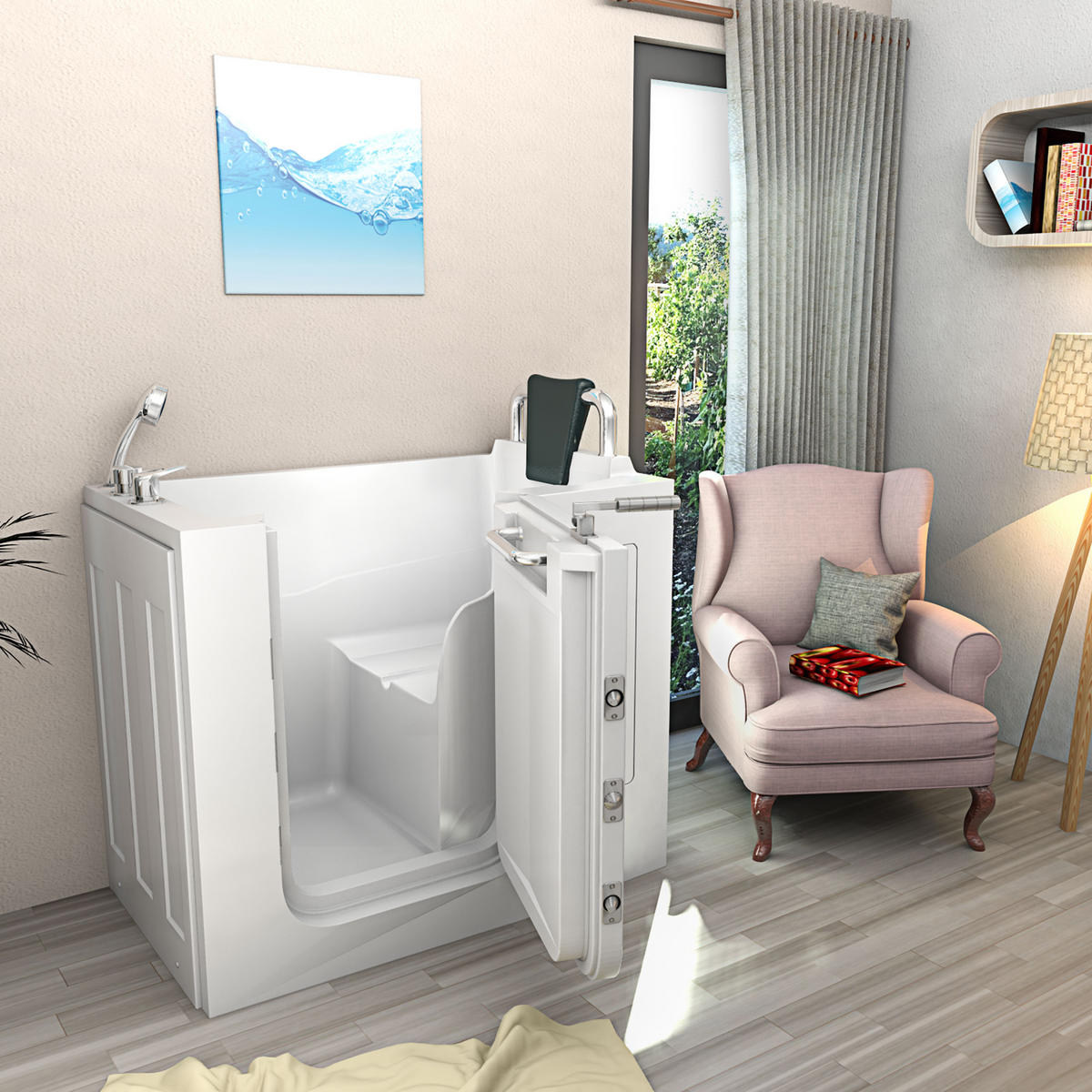 SITZBADEWANNE Senioren Sitzwanne mit Tür S08-B-R 110x68cm - Weiß, Glas/Kunststoff (68/114/110cm) - AcquaVapore by Sandra Jentho