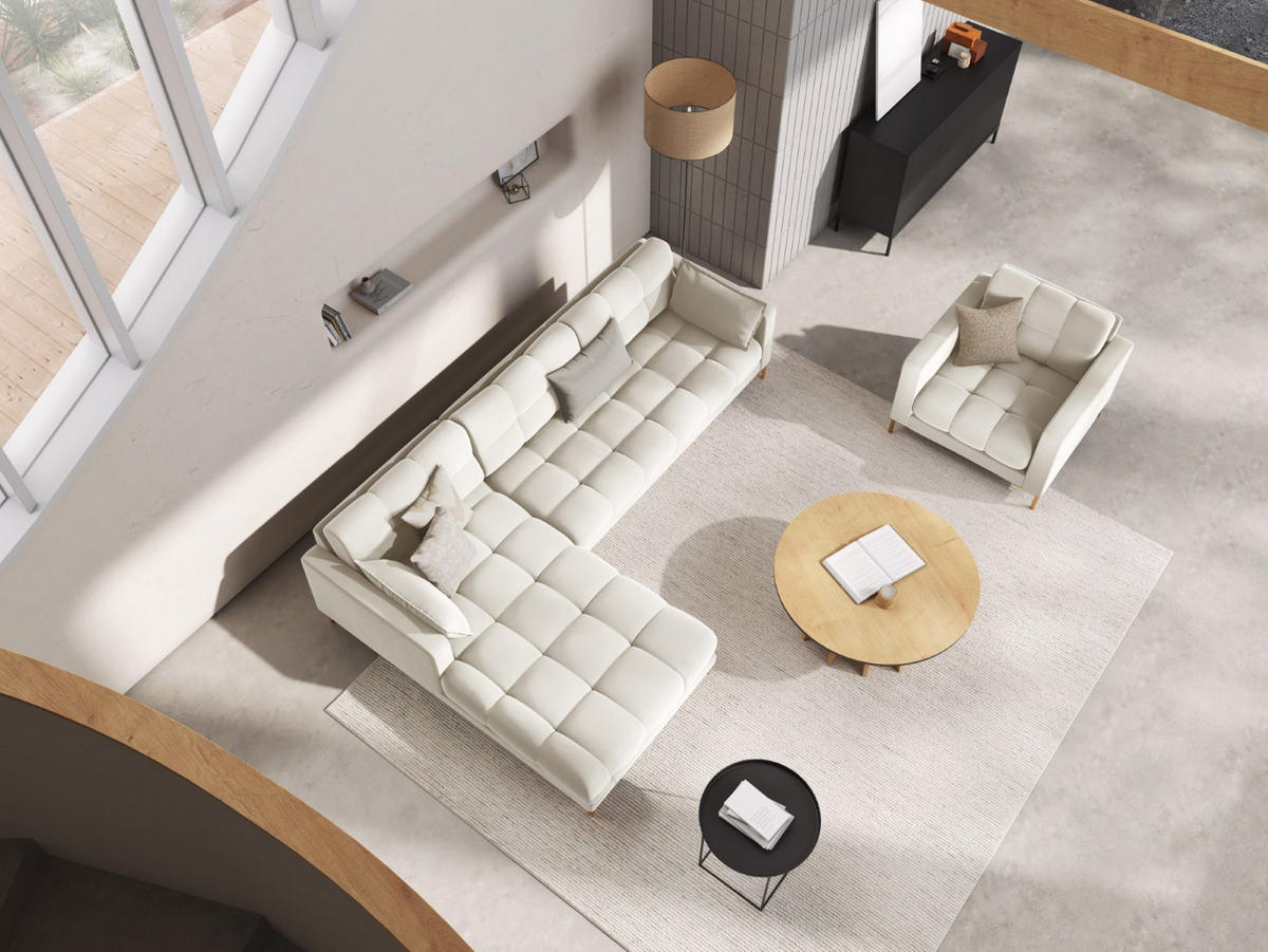 ECKSOFA links Mamaia aus Samt leichtes beige 5 Sitzplätze - Creme, Textil (185/293cm) - Micadoni