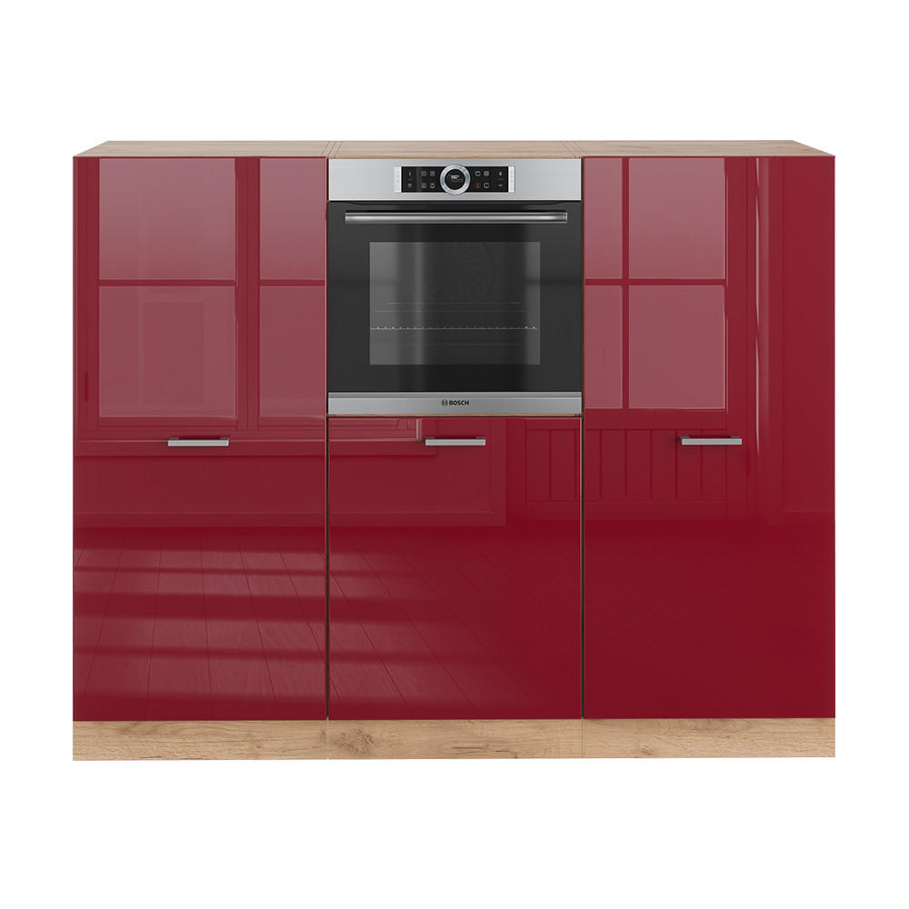KÜCHENBLOCK R-Line Rot Hochglanz/Goldkraft Eiche 180 cm ohne Arbeitsplatte - Rot/Eiche Wotan, Holzwerkstoff (180/81.6/46cm) - Vicco