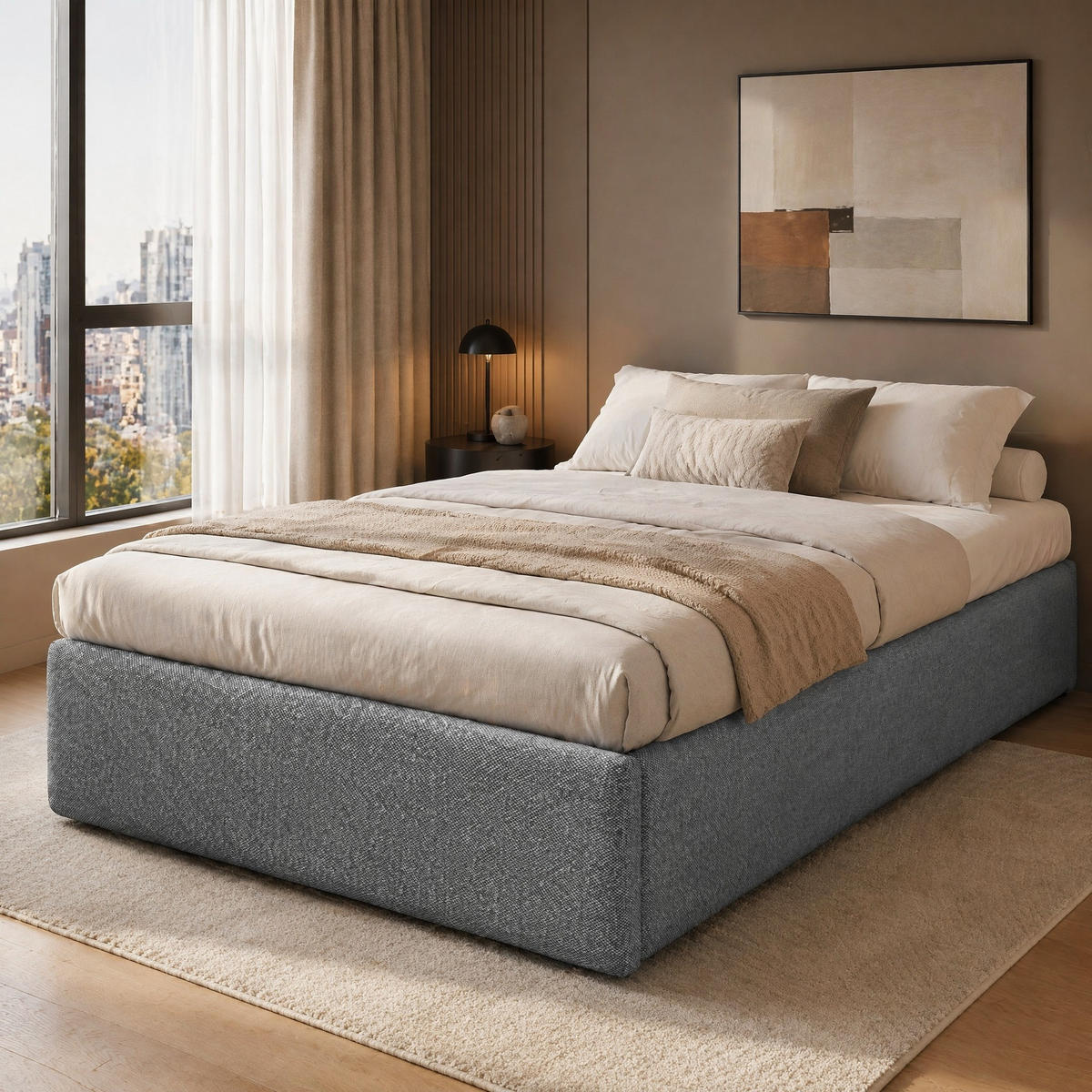 POLSTERBETT 90/200 cm aus Stoff mit hydraulischer Lagerung und Schublade, Grau - Grau, Textil (90/200cm) - OKMYHOME