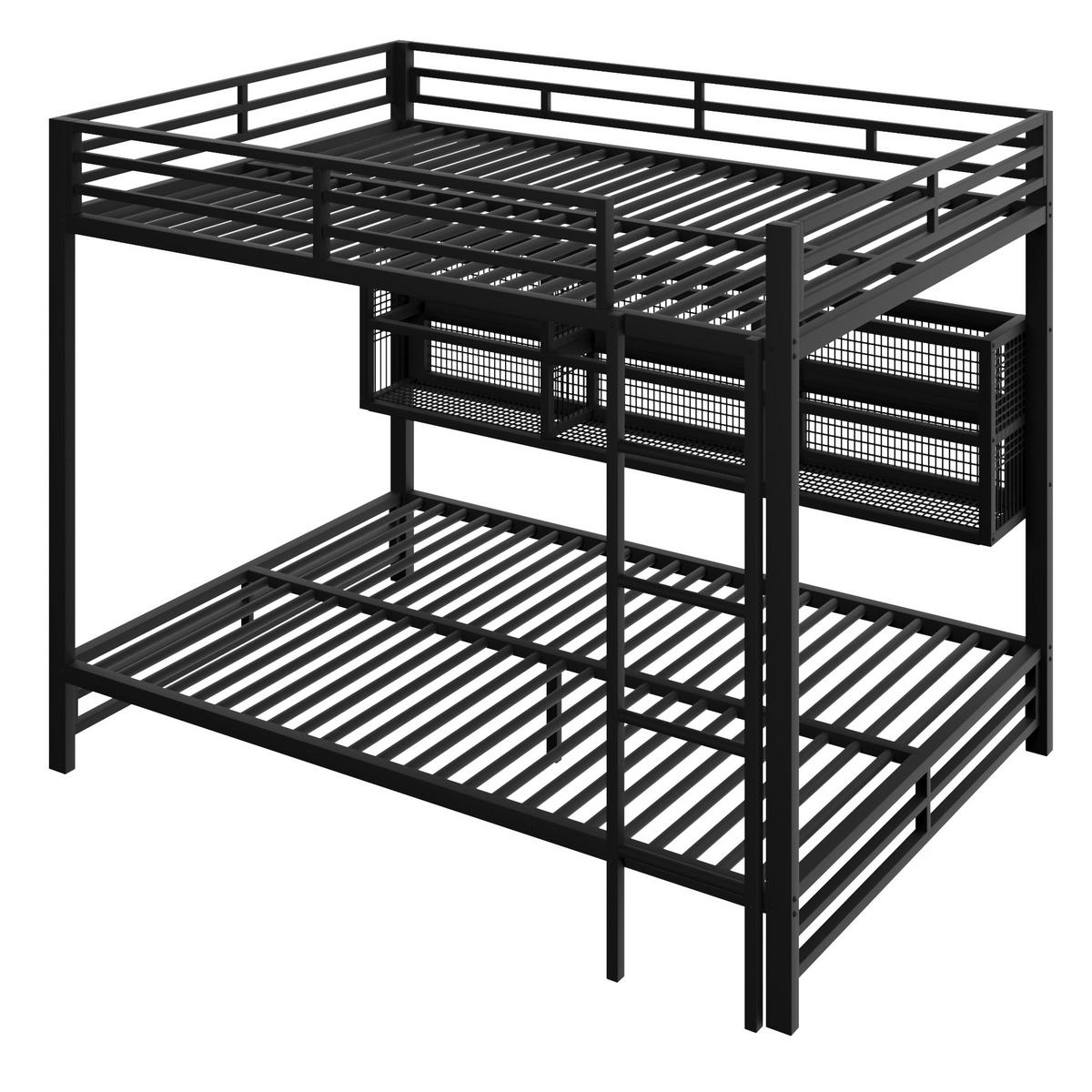 ETAGENBETT 140/200 cm schwarz aus Metall mit Stauraumschränken und LED - Schwarz, Metall (140/200cm) - OKWISH