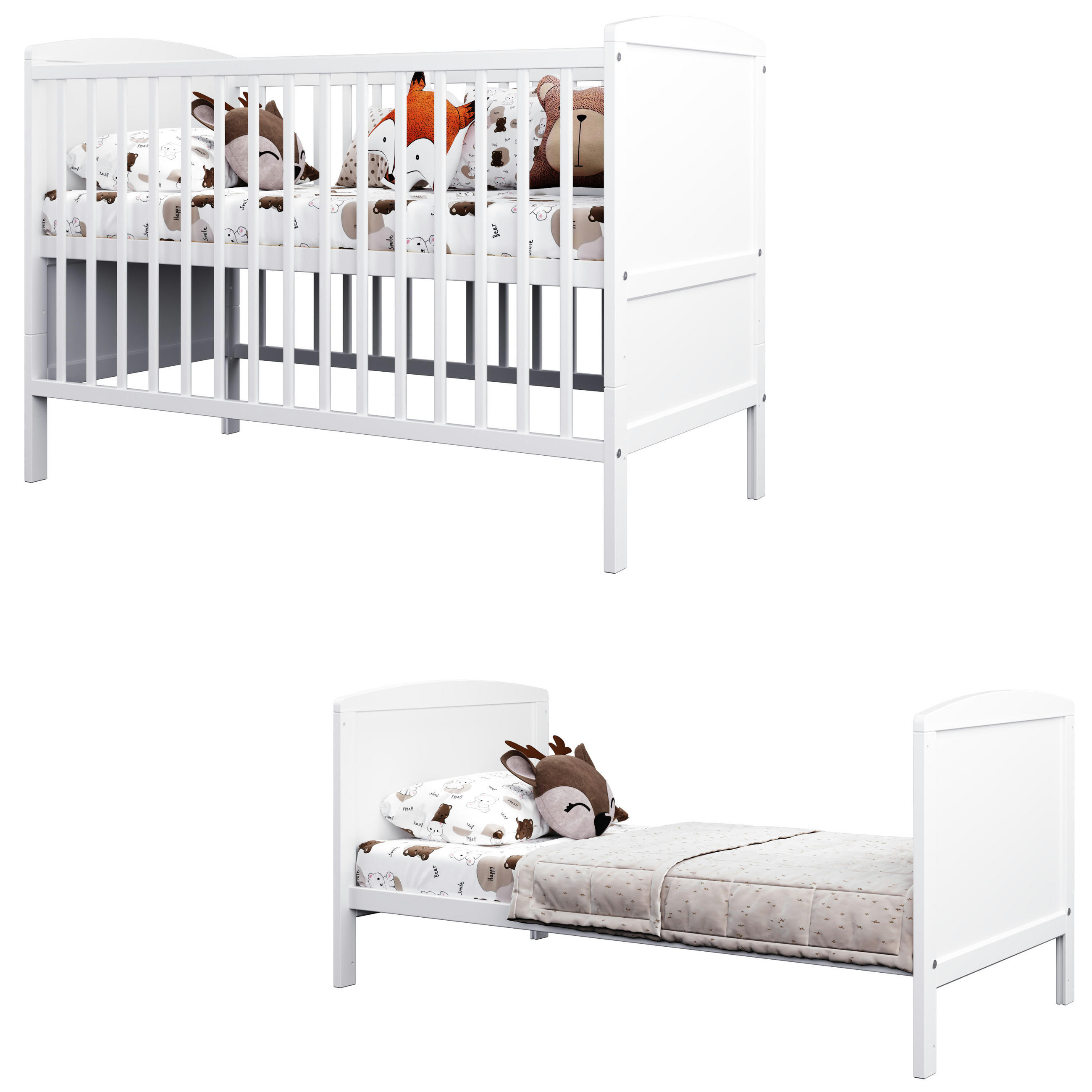 BABYBETT 2-IN-1 60/120 cm Weiß - Weiß, Holz (60/120cm) - Lettino