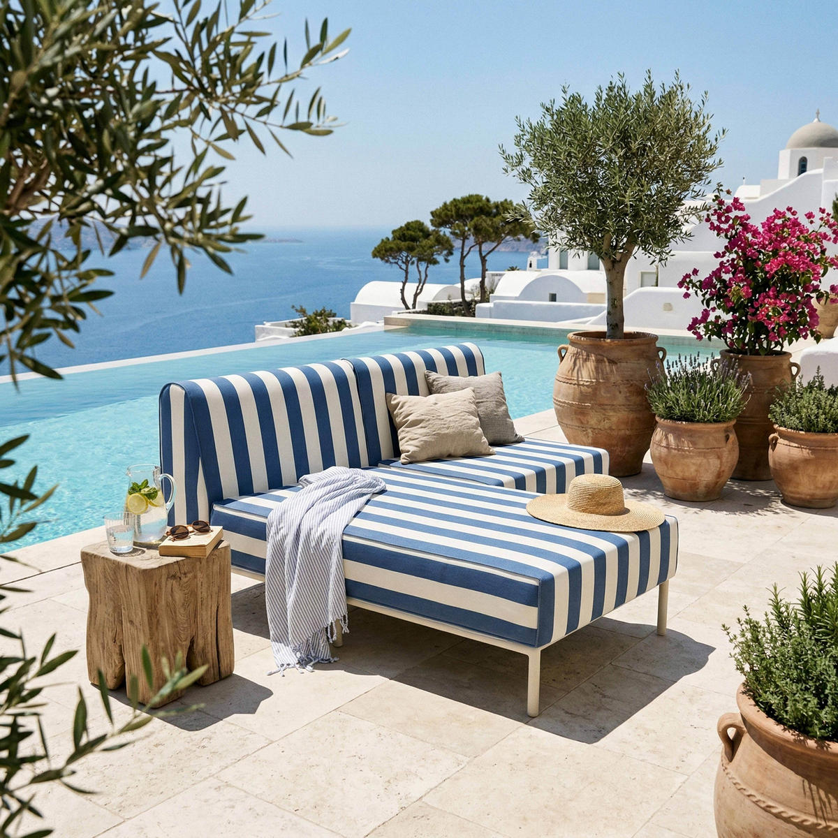 GARTENSOFA mit 2 Sitzplätzen, Blau - Blau, Textil (153/78/144cm) - Oviala