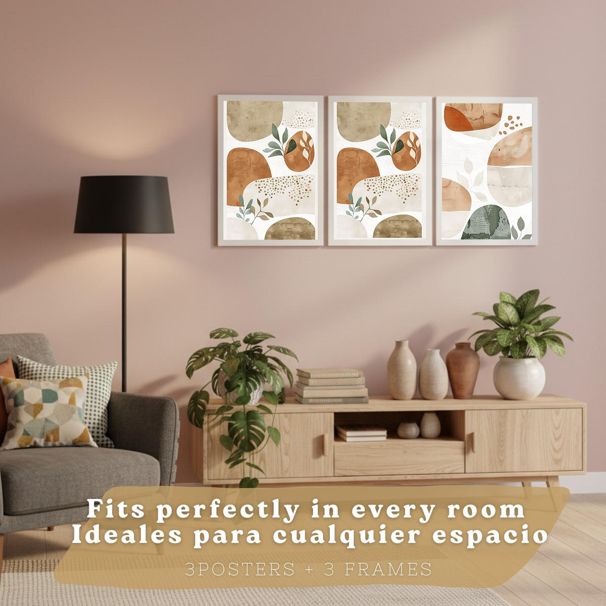 PLAKAT Sada 3 Abstraktní kameny A4 Bílý rám - bílá, papír (29.7/1/21cm) - Nacnic