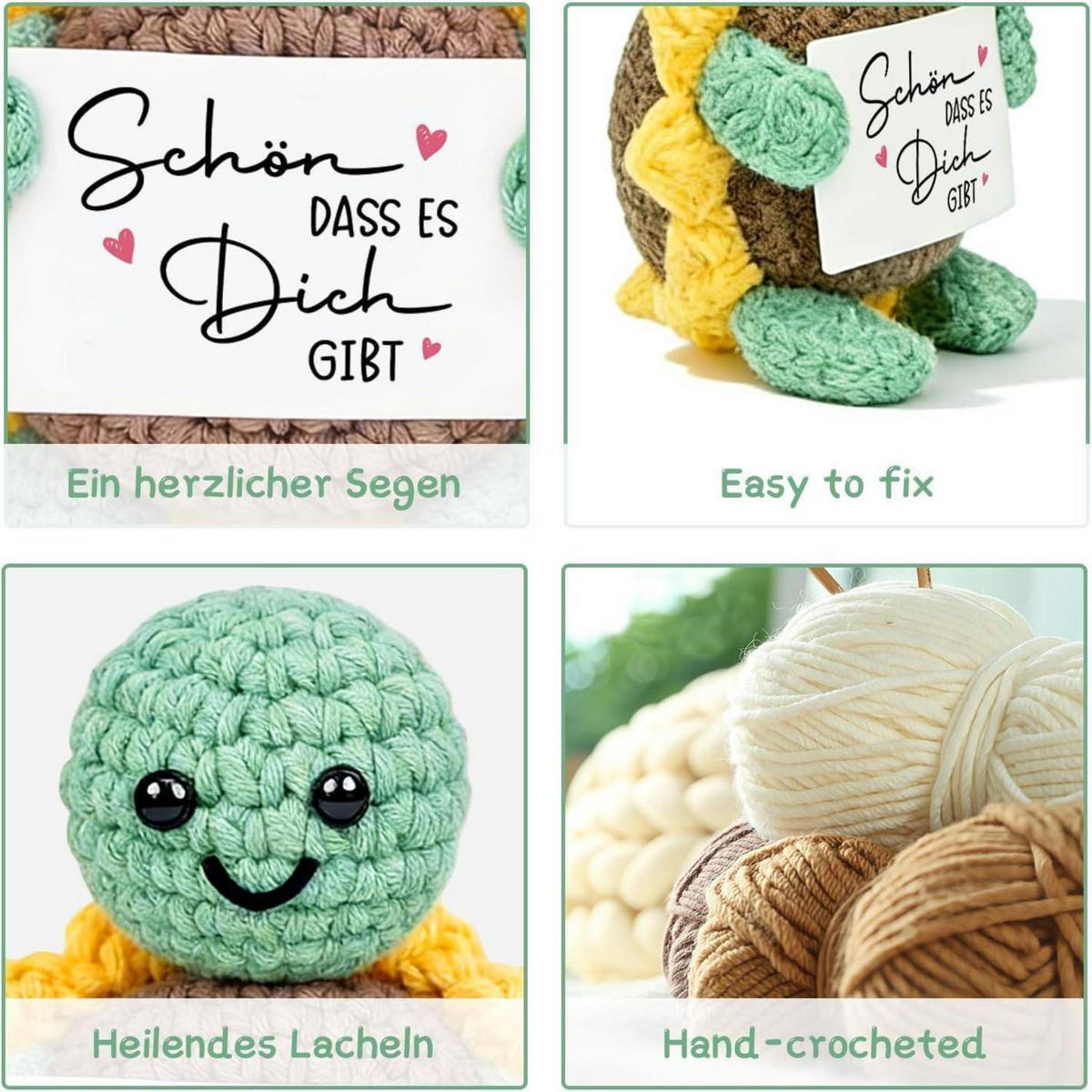 STOFFTIER Schildkröte gehäkelt mit Sonnenblume und Spruch - Multicolor, Textil (1/1cm)