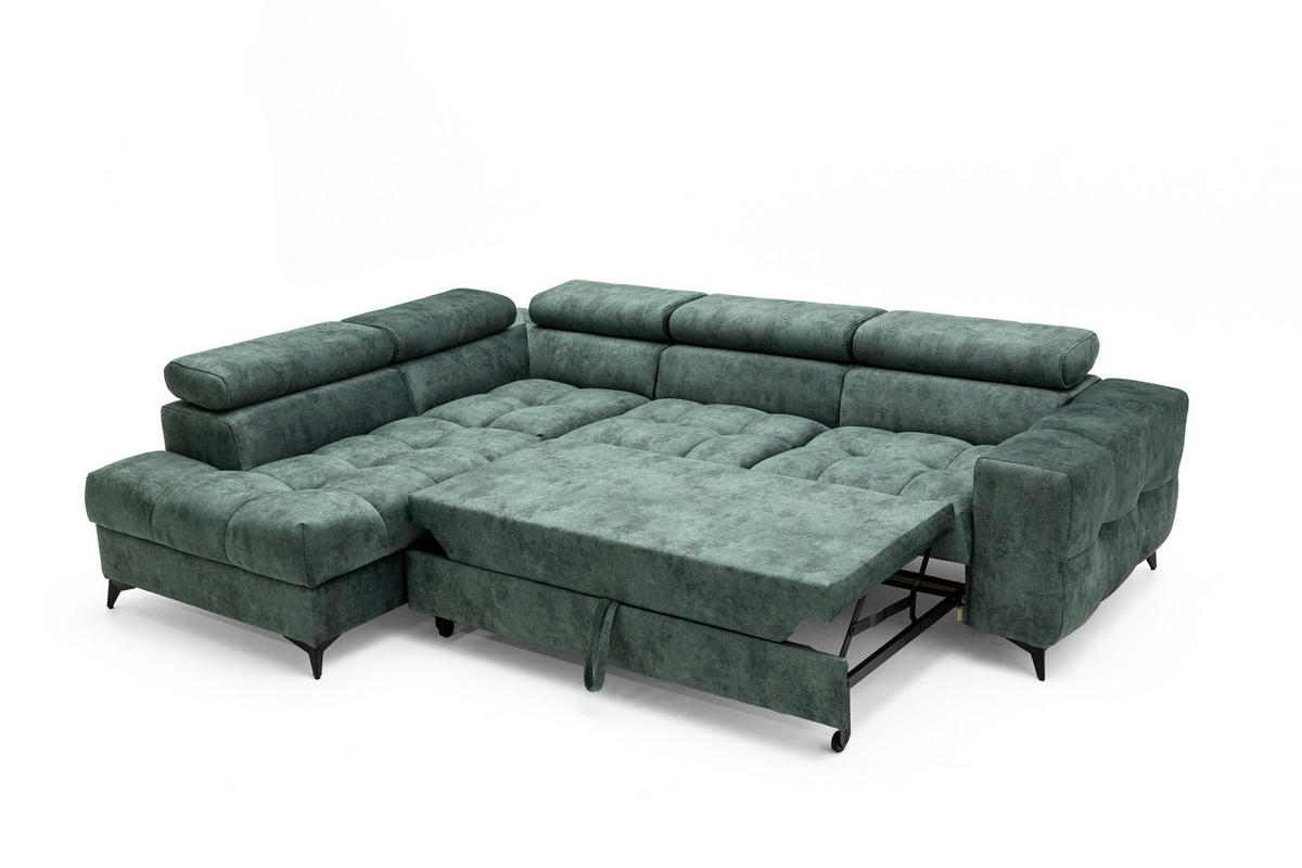 ECKSOFA PUDDING L Links mit Schlaffunktion 128x197 Velours Jadegrün - Jadegrün/Schwarz, Holz/Textil (270/204cm) - Muffo
