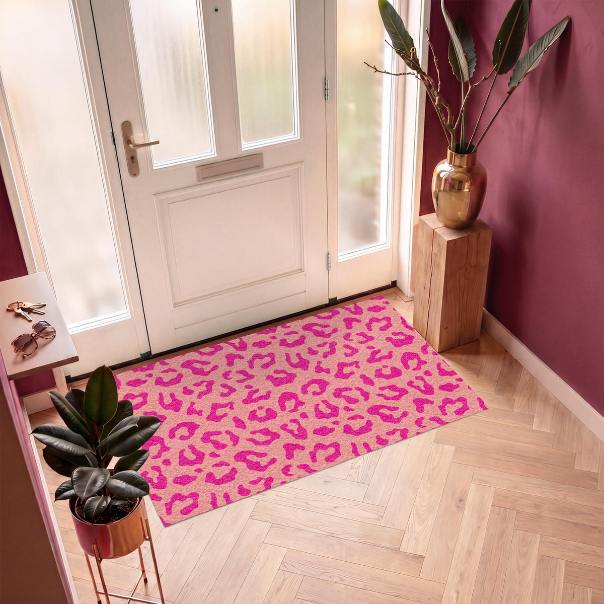 FUSSMATTE Pantherdruck - Rosa - Tierdruck - Minimalistisch Sauberlaufmatte 150x90 cm - Pink, Kunststoff (150/90cm) - MuchoWow