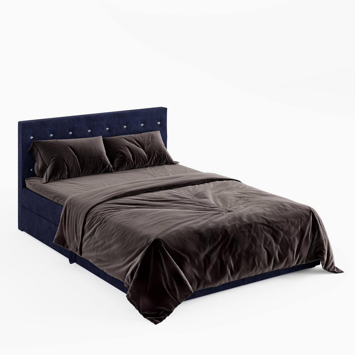 BOXBETT CRYSTAL 160/200 cm, in Dunkelblau, Premium Velours-Stoff, Bettkasten, Matratze, Topper - Dunkelblau, Textil (160/20cm) - Barchello