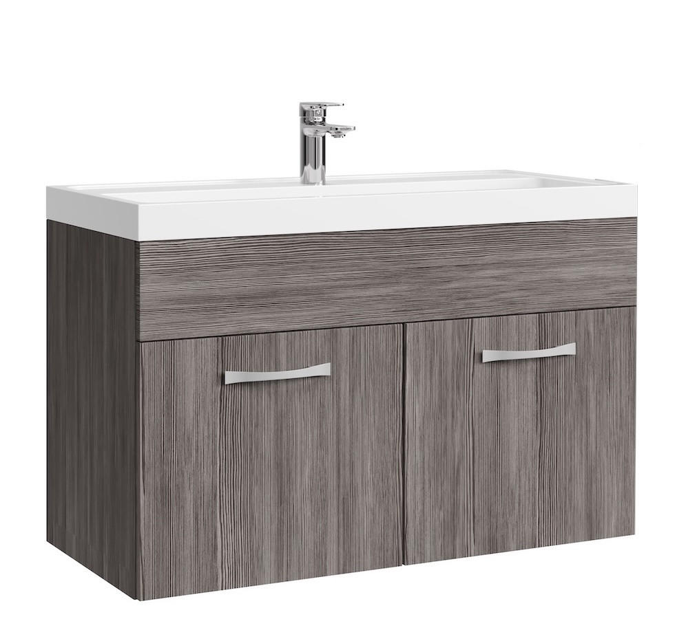 BADMÖBEL-SET Paso 2 Teile Grau Eiche - 80 x 35 x 55 cm - Eichefarben/Grau, Holz (80/55/40cm) - Badplaats