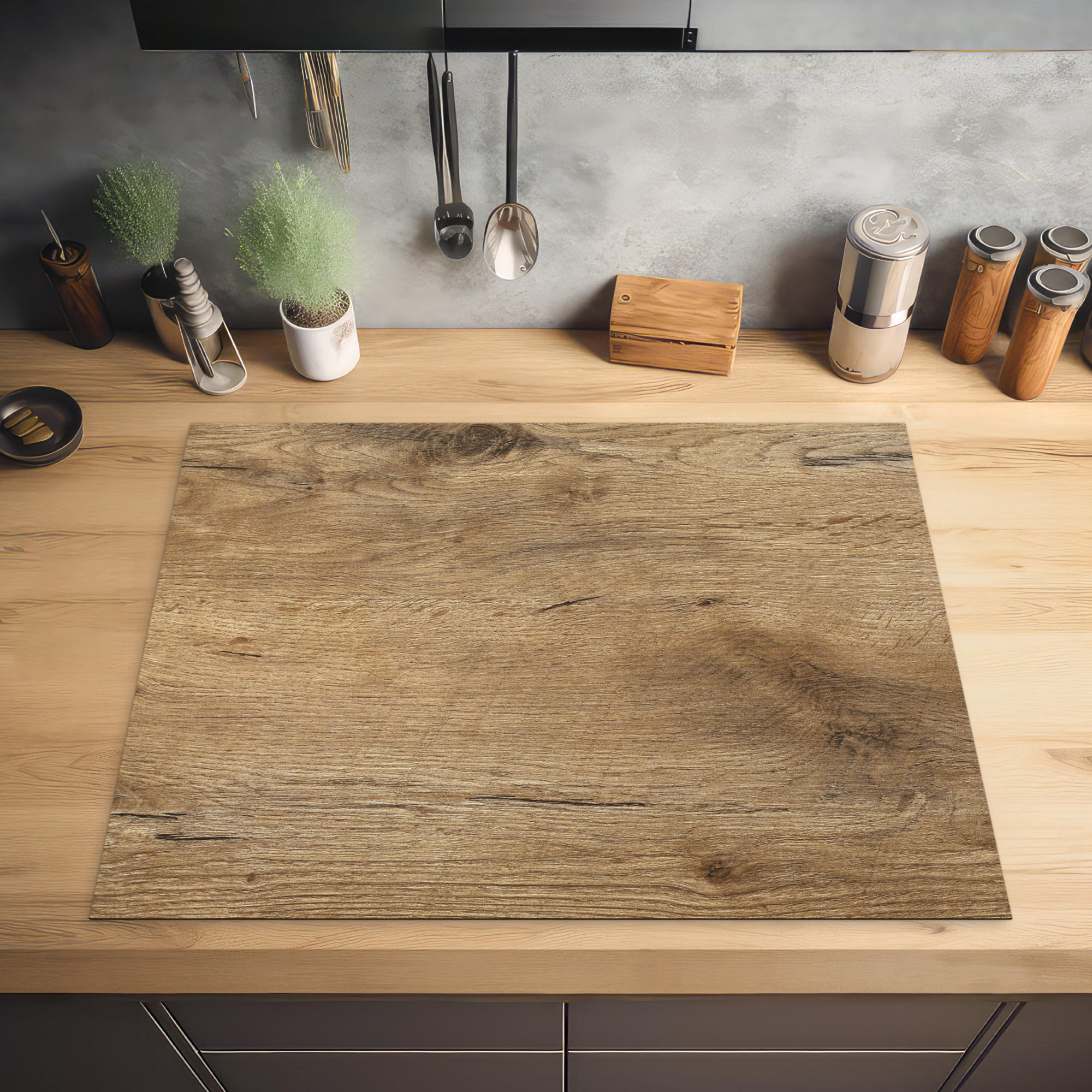 HERDABDECKPLATTE Holz - Braun - Holzoptik 77x59 cm - Eichefarben, Kunststoff (77/0.2/59cm) - MuchoWow