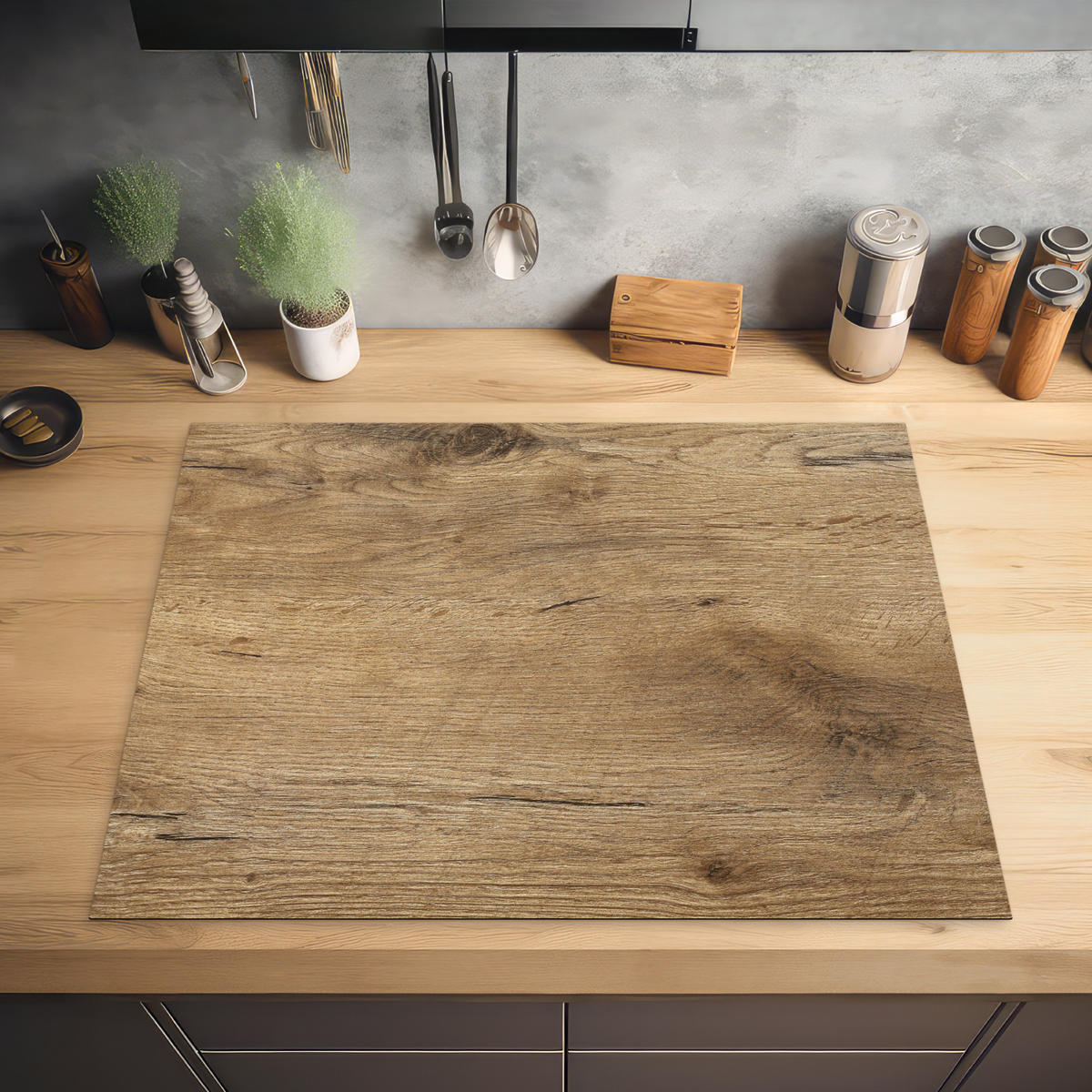 HERDABDECKPLATTE Holz - Braun - Holzoptik 77x59 cm - Eichefarben, Kunststoff (77/0.2/59cm) - MuchoWow