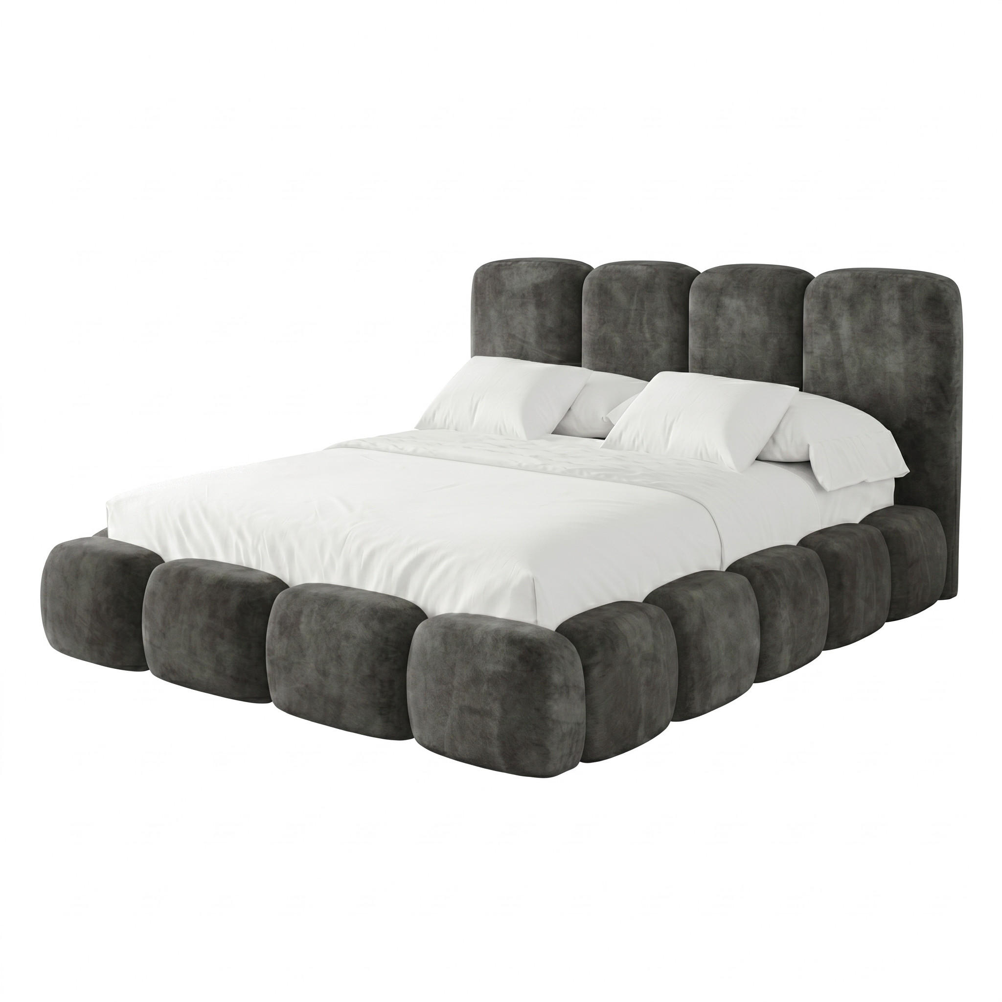 POLSTERBETT SUENO MAXI 180x200 cm in Graphitgrau, gepolstertes Kopfteil, Metalllattenrost, Bettkasten, Velour-Stoff - Graphitfarben/Naturfarben, Holz/Textil (180/200cm) - Muffo