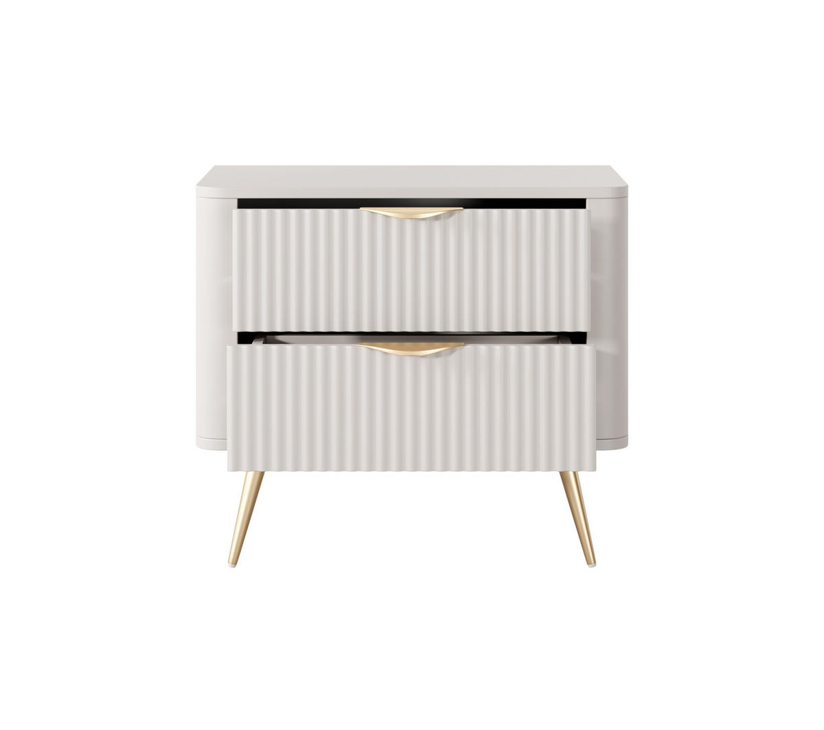 NACHTTISCH Lante Beige, Goldene Beine, Nachtkommode mit 2 Schubladen - Beige, Holzwerkstoff (63/55/38cm) - Bettso
