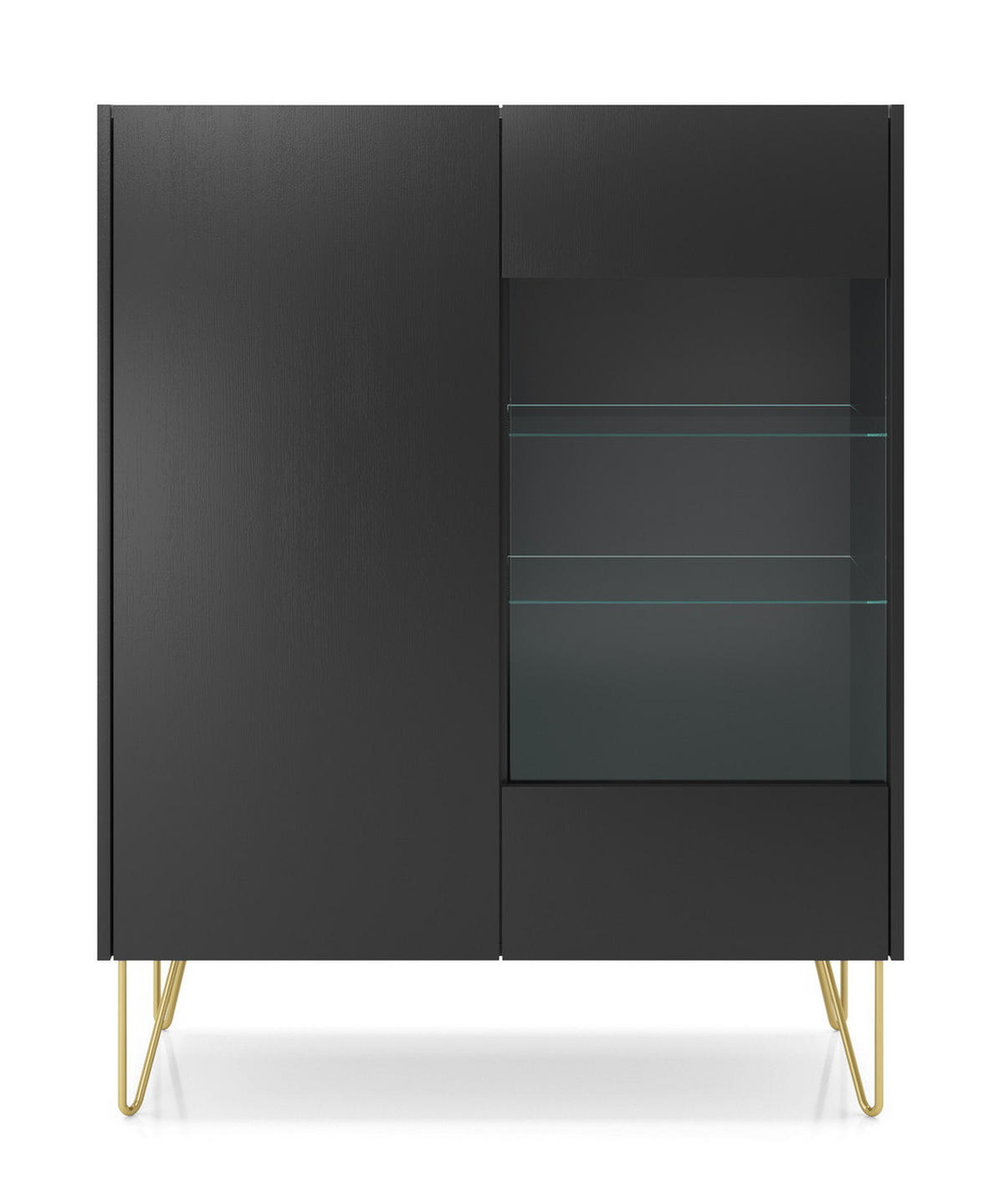 VITRINENSCHRANK 97 cm Olven, goldene Beine, Schwarz - Schwarz, Holz (97/122/37cm) - Emporius