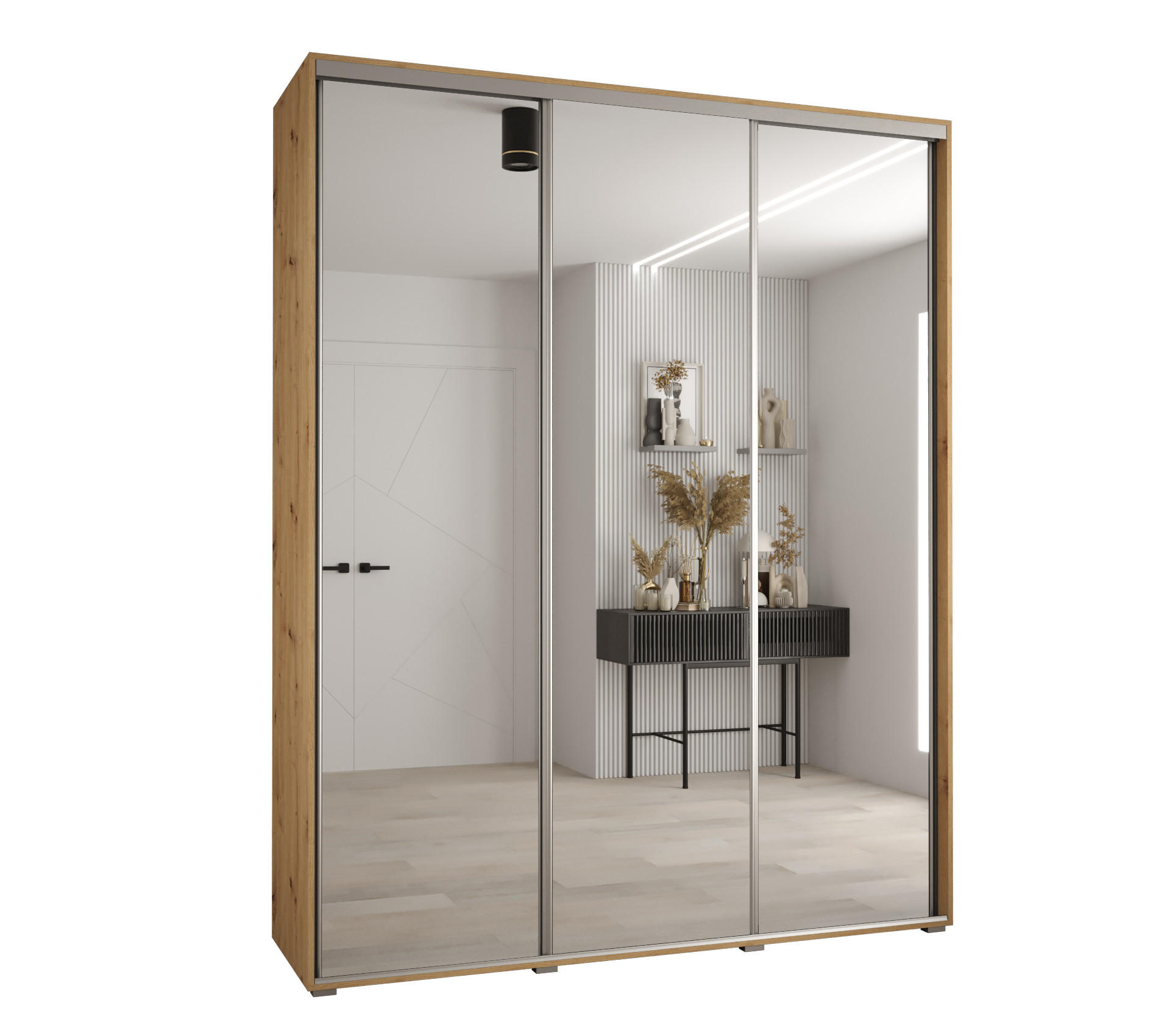 SCHWEBETÜRENSCHRANK 235,2/200/60 3-türig - Silberfarben/Eiche Artisan, Holz/Metall (200/235/60cm) - Abiks Möbel