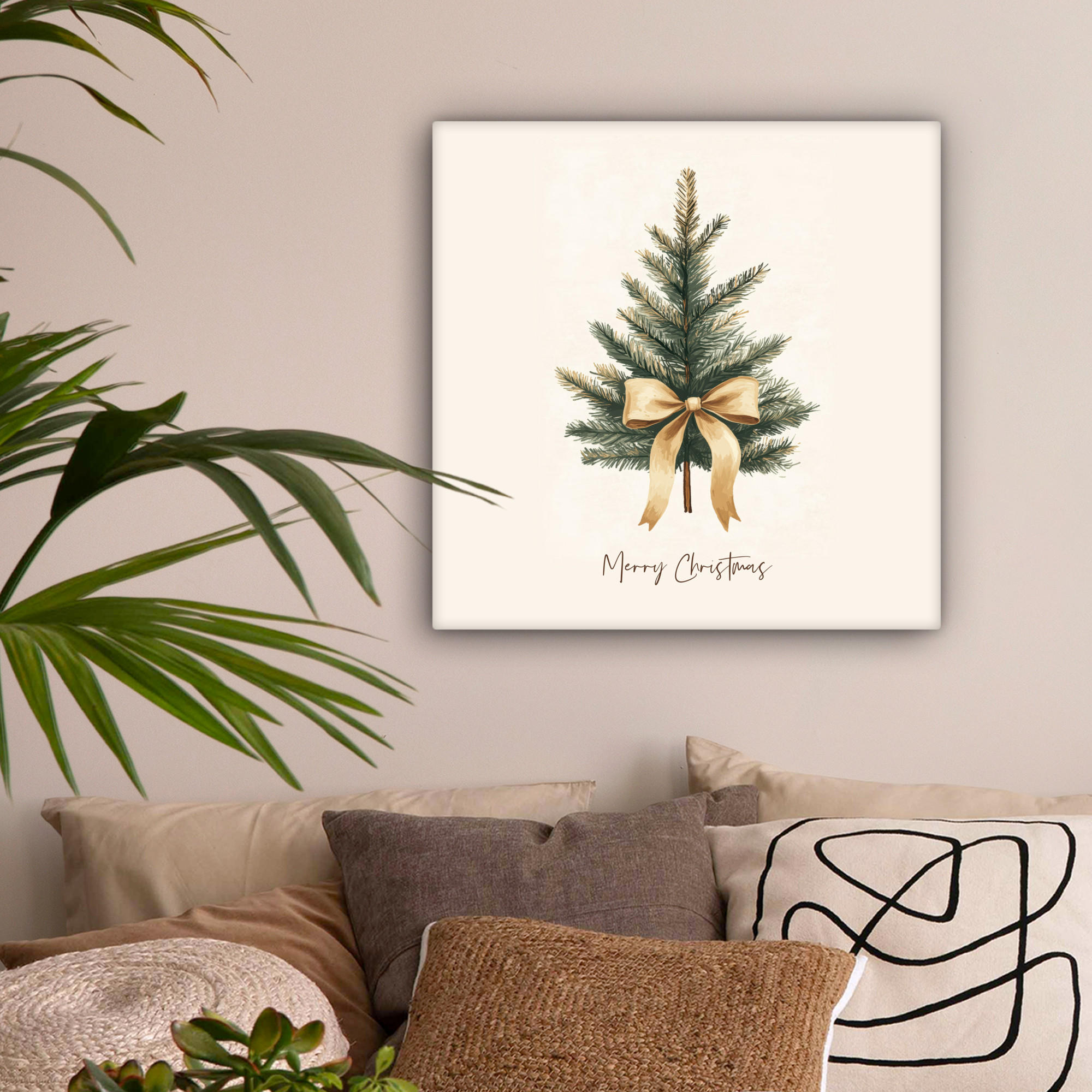 LEINWANDBILD Weihnachtsbaum - Weihnachten - Frohe Weihnachten - Beige 50x50 cm - Sandfarben, Textil (50/50cm) - MuchoWow