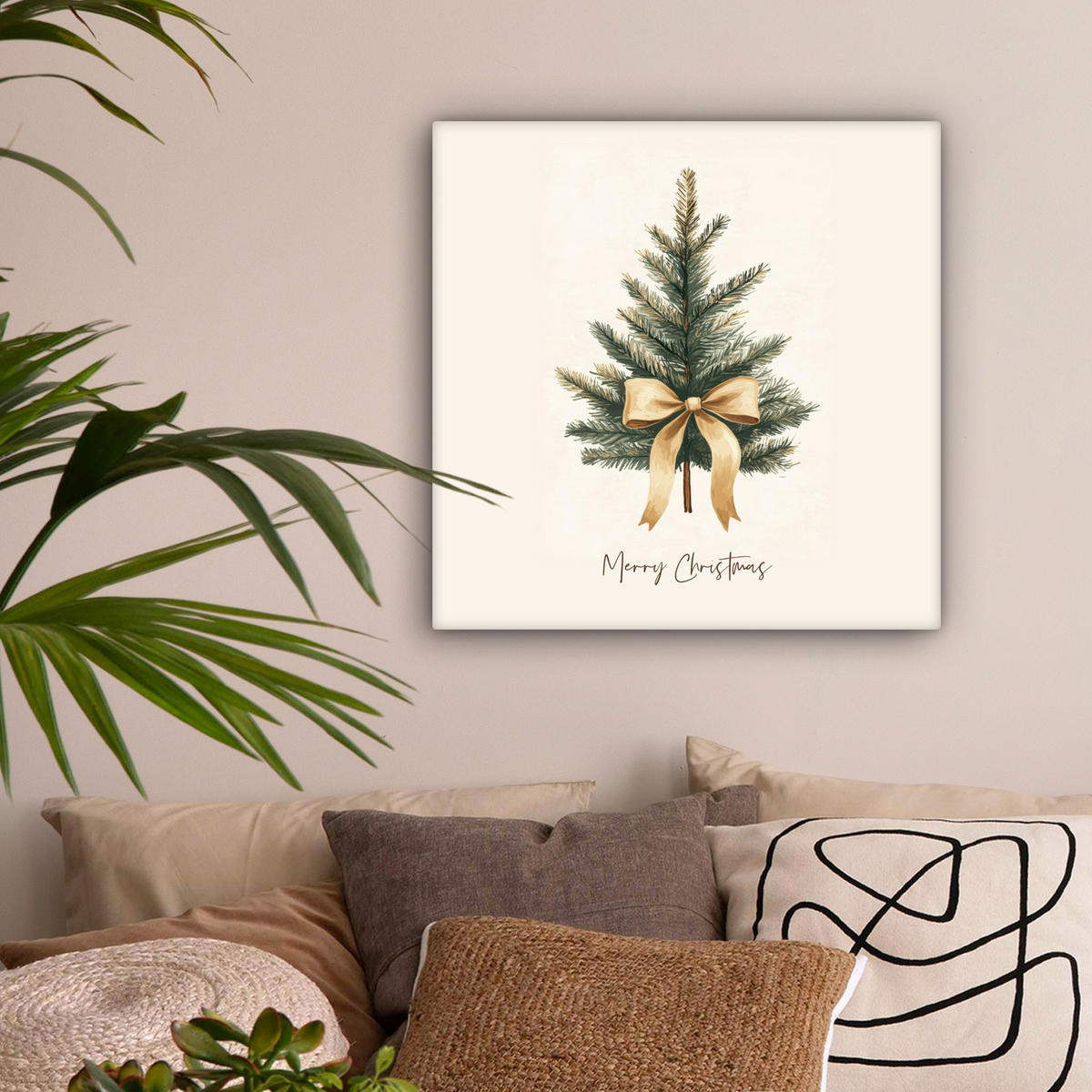 LEINWANDBILD Weihnachtsbaum - Weihnachten - Frohe Weihnachten - Beige 50x50 cm - Sandfarben, Textil (50/50cm) - MuchoWow