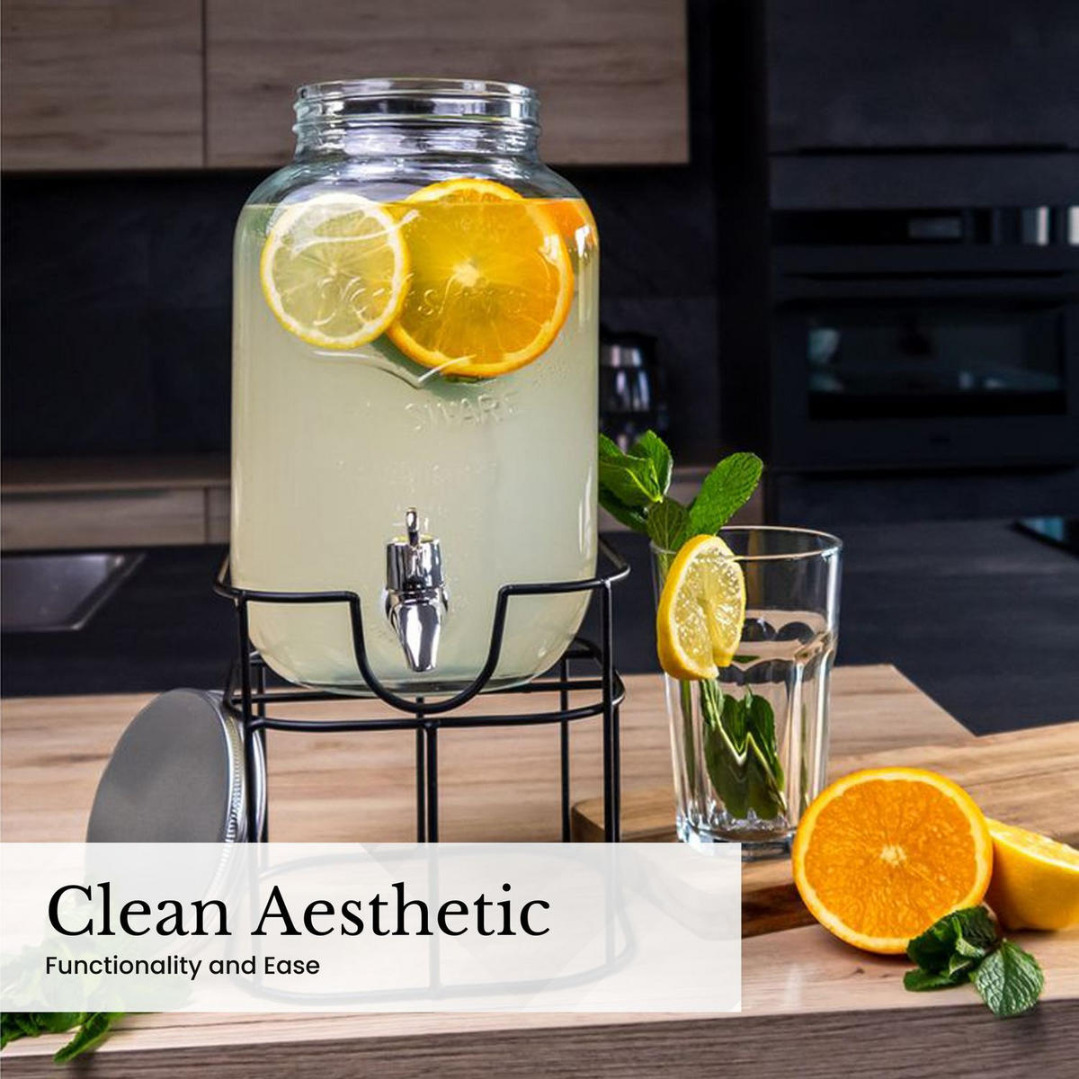 GETRÄNKESPENDER 4 Liter mit Zapfhahn und Gestell - Transparent, Glas (4L) - Intirilife